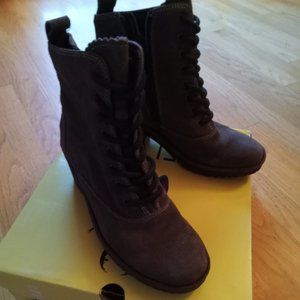 Fly London Wune Oil Slick Gray Suede Combat Boots 38